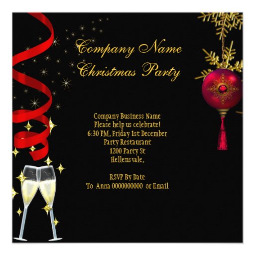 Corporate Holiday Christmas Party Champagne Heels Personalized Invitations