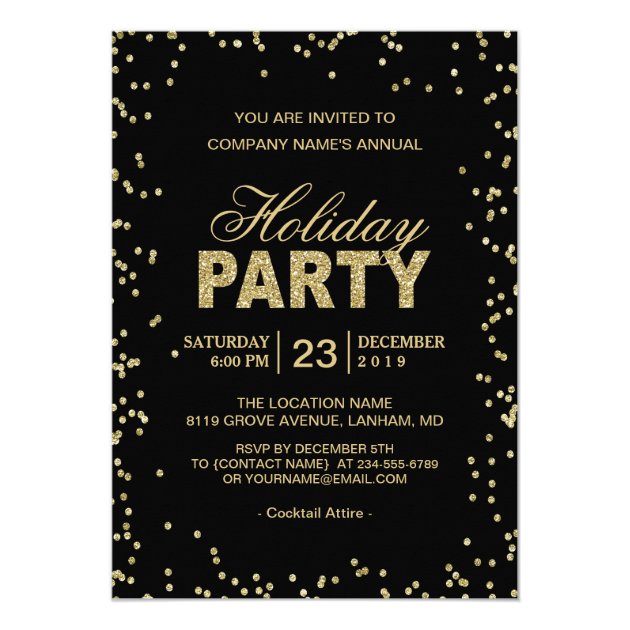 Corporate Holiday Party | Trendy Gold Glitter Dots Card (front side)