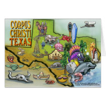 Corpus Christi Tx Cartoon Map Greeting Cards