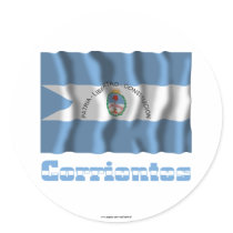 Corrientes waving flag with name round stickers
