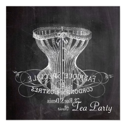 corset vintage Chalkboard bridal shower tea party Custom Invites