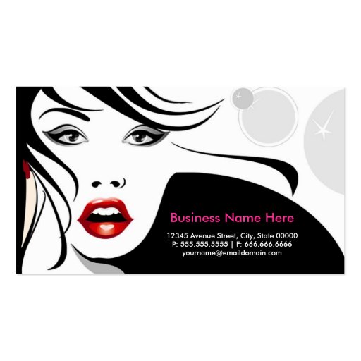 Cosmetologist Black and White Girl with Red Lips Business Cards (back side)