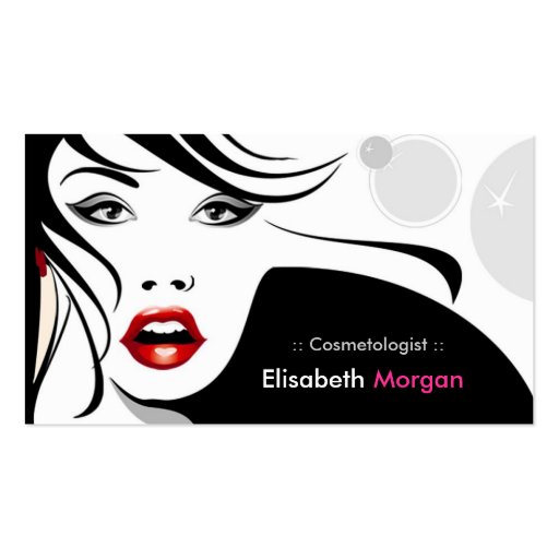 Cosmetologist Black and White Girl with Red Lips Business Cards (front side)