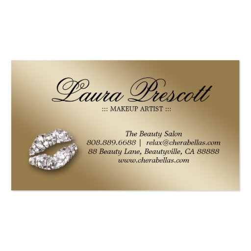 Cosmetologist Business Card Beauty Text Gold Ice (back side)
