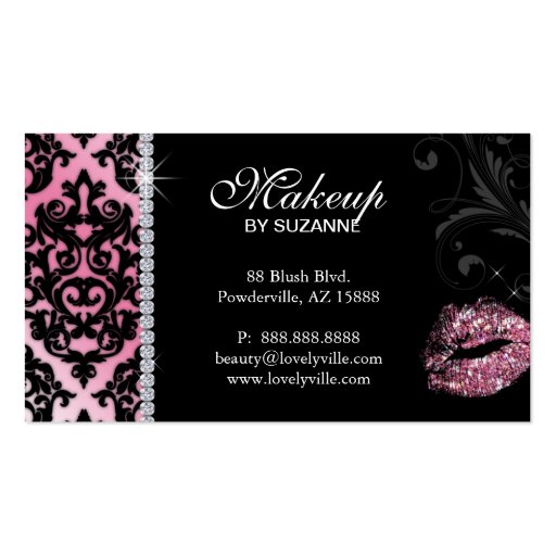 Cosmetologist Business Card Damask Glitter Pink
