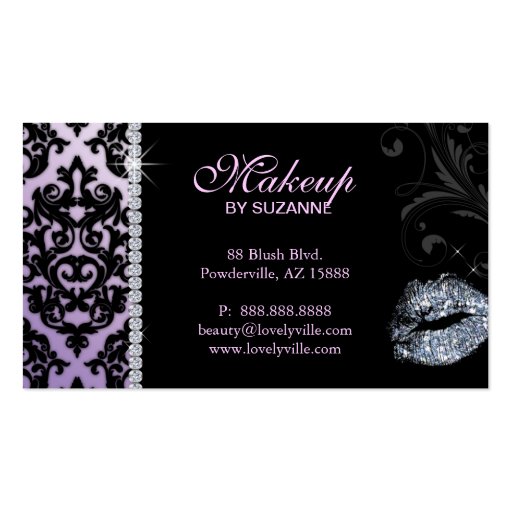 Cosmetologist Business Card Damask Glitter Purple