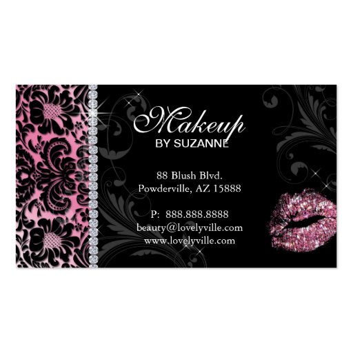 Cosmetologist Business Card Floral Glitter Pink (front side)