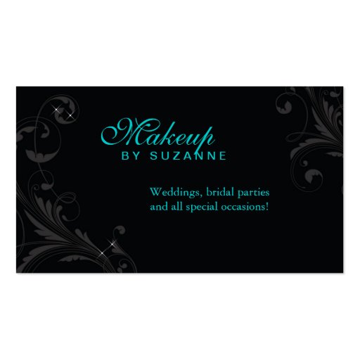 Cosmetologist Business Card Floral Glitter Teal (back side)