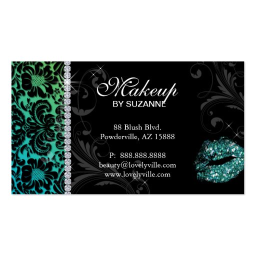Cosmetologist Business Card Floral Glitter Teal
