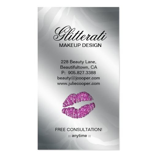 Cosmetologist Business Card Glitter Zebra PB (back side)