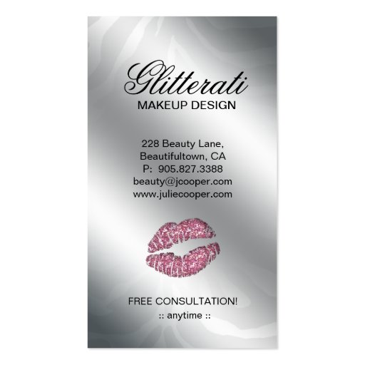 Cosmetologist Business Card Glitter Zebra Pink (back side)