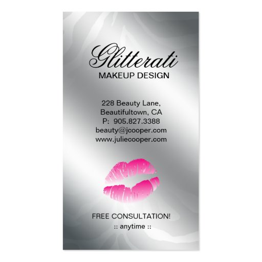 Cosmetologist Business Card Glitter Zebra Pink S (back side)
