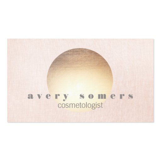 Cosmetologist Gold Zen Circle Pink Linen Look Business Cards (front side)