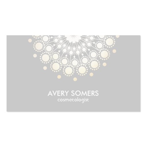 Cosmetologist Ornate Circle Motif Grey Modern Business Cards (front side)