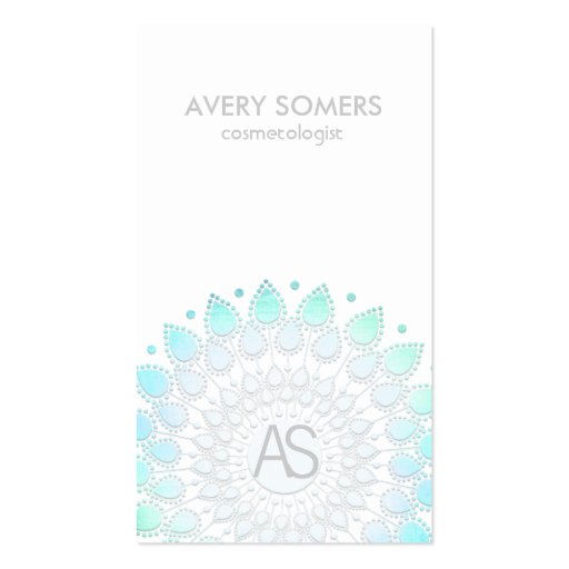 Cosmetologist Ornate Leaf Motif White Modern Business Card Template (front side)