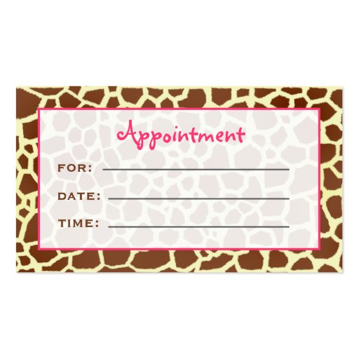Cosmetologist Salon Appointment Giraffe Print Business Card Template (back side)