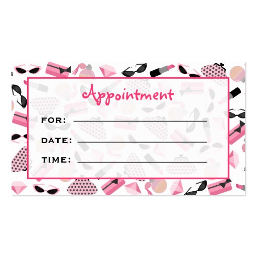 Cosmetologist Salon Appointment Girly Pink Business Card Template (back side)