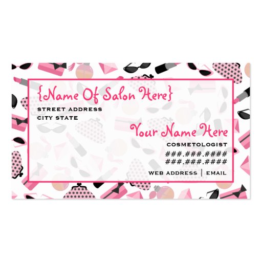 Cosmetologist Salon Appointment Girly Pink Business Card Template (front side)