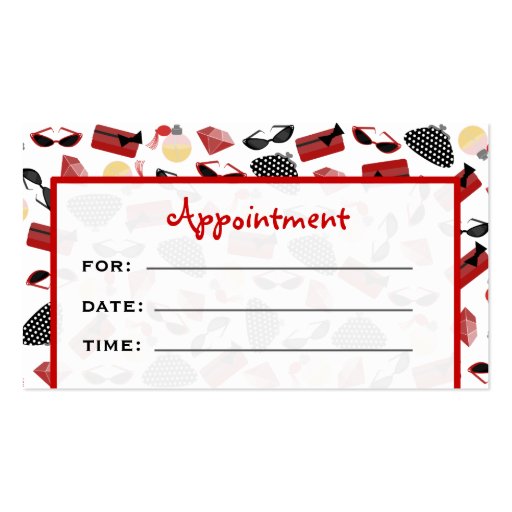 Cosmetologist Salon Appointment Girly Red Business Card Template (back side)