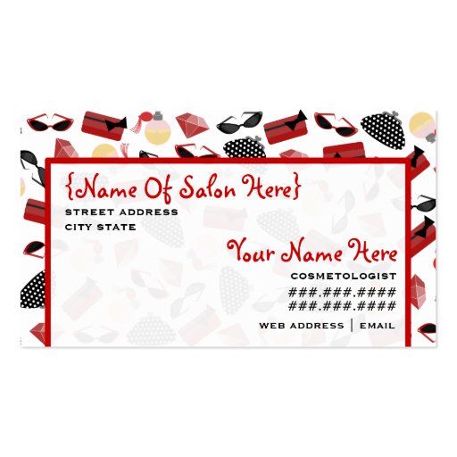 Cosmetologist Salon Appointment Girly Red Business Card Template (front side)