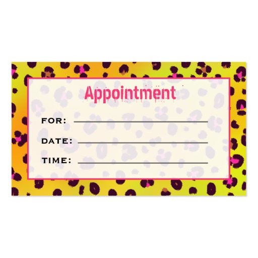 Cosmetologist Salon Appointment Orange Leopard Business Card (back side)