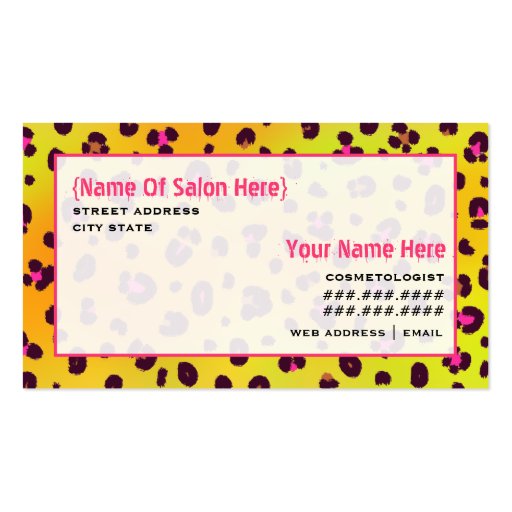 Cosmetologist Salon Appointment Orange Leopard Business Card (front side)