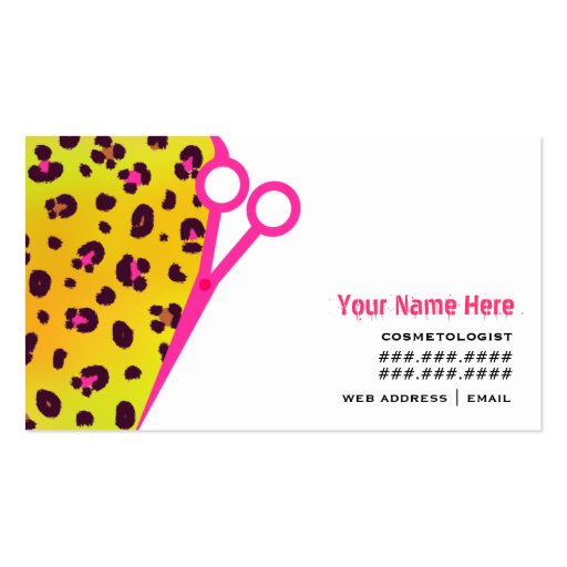 Cosmetologist Salon Appointment Orange Leopard Business Card Template (front side)
