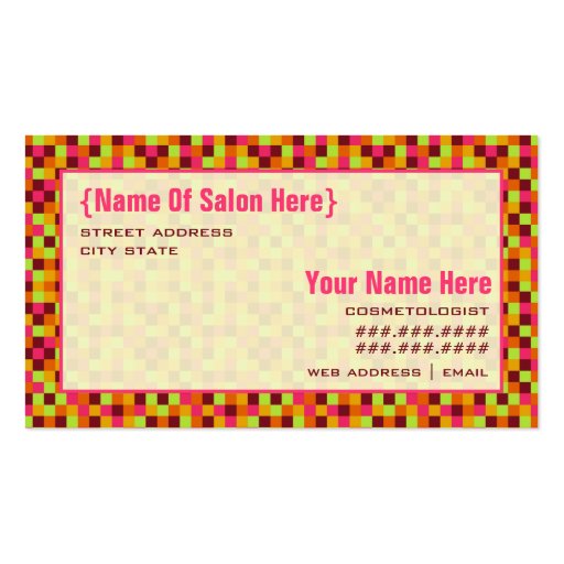 Cosmetologist Salon Appointment Squares Business Card Templates (front side)