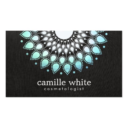 Cosmetology Elegant Circle Light Blue Black Linen Business Cards