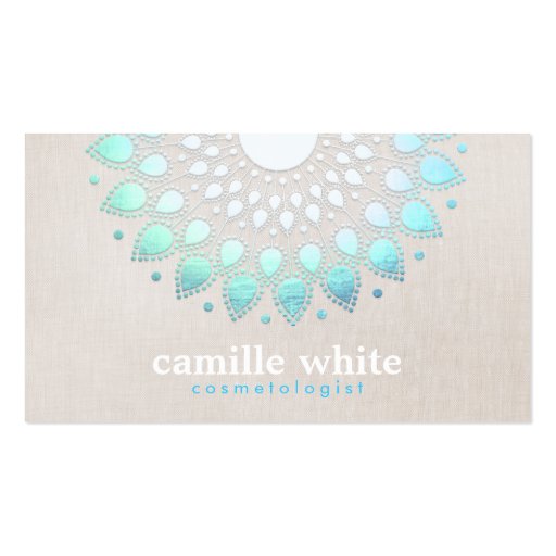 Cosmetology Elegant Circle Light Blue Linen Look Business Card Templates (front side)