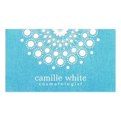 Cosmetology Elegant Circle Motif Turquoise Blue Business Card Template (front side)