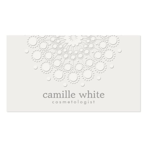 Cosmetology Elegant Circle White and Light Gray Business Card (front side)