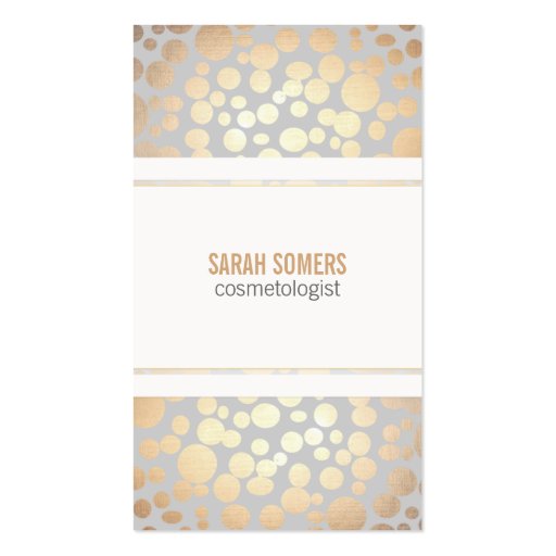 Cosmetology Faux Gold Leaf Light Gray Business Card Template (front side)