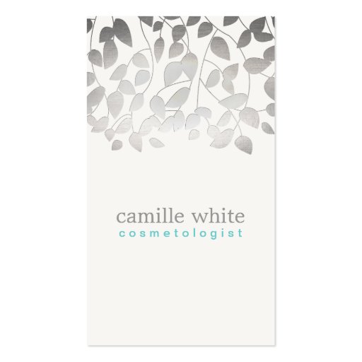 Cosmetology FAUX Silver Leaves Spa and Beauty Business Card