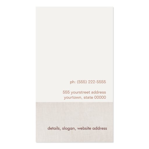 Cosmetology Linen and Wood Texture Look Salon Business Card Template (back side)