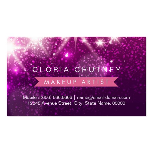 Cosmetology MakeUp Artist - Stylish Purple Glitter Business Card Templates (back side)