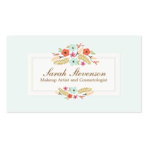 Cosmetology Whimsical Flowers Light Blue Spa Business Card (front side)