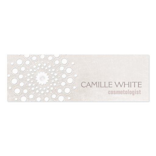 Cosmetology White Circle Ivory Texture Elegant Spa Business Card Templates (front side)