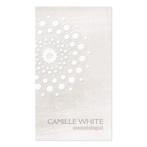 Cosmetology White Circle Ivory Texture Elegant Spa Business Card Template (front side)