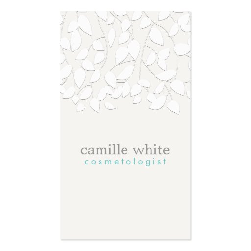 Cosmetology White Embossed Look Leaves Business Card (front side)