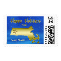 Cosmic Blue Sky Massachusetts Map Custom Stamp