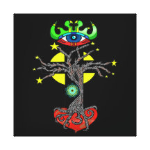 Cosmic Tree Cross Stretched Canvas Print