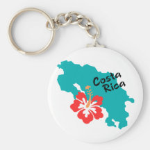 Costa Rica map with hibiscus Key Chain