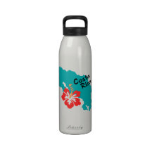 Costa Rica map with hibiscus Reusable Water Bottle