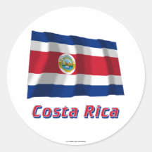 Costa Rica Waving Flag with Name Round Stickers