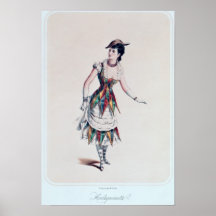 Costume design for a female harlequin, c.1880 posters