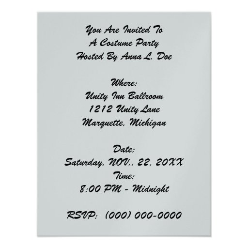 COSTUME PARTY MASQUERADE BALL INVITATION