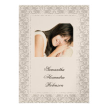 Cotillion Silver Shimmer Damask Photo Invitations
