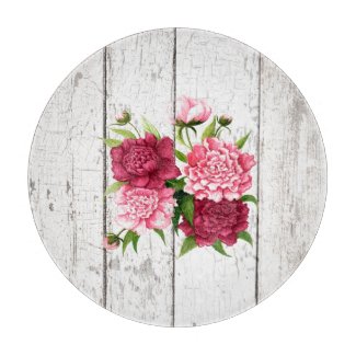 Cottage Chic Peonies Glass cutting Board