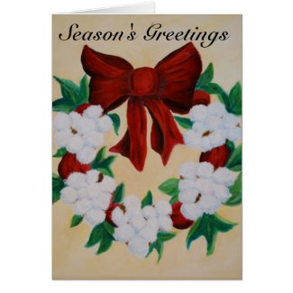Cotton Boll Wreath Season's Greetings Card